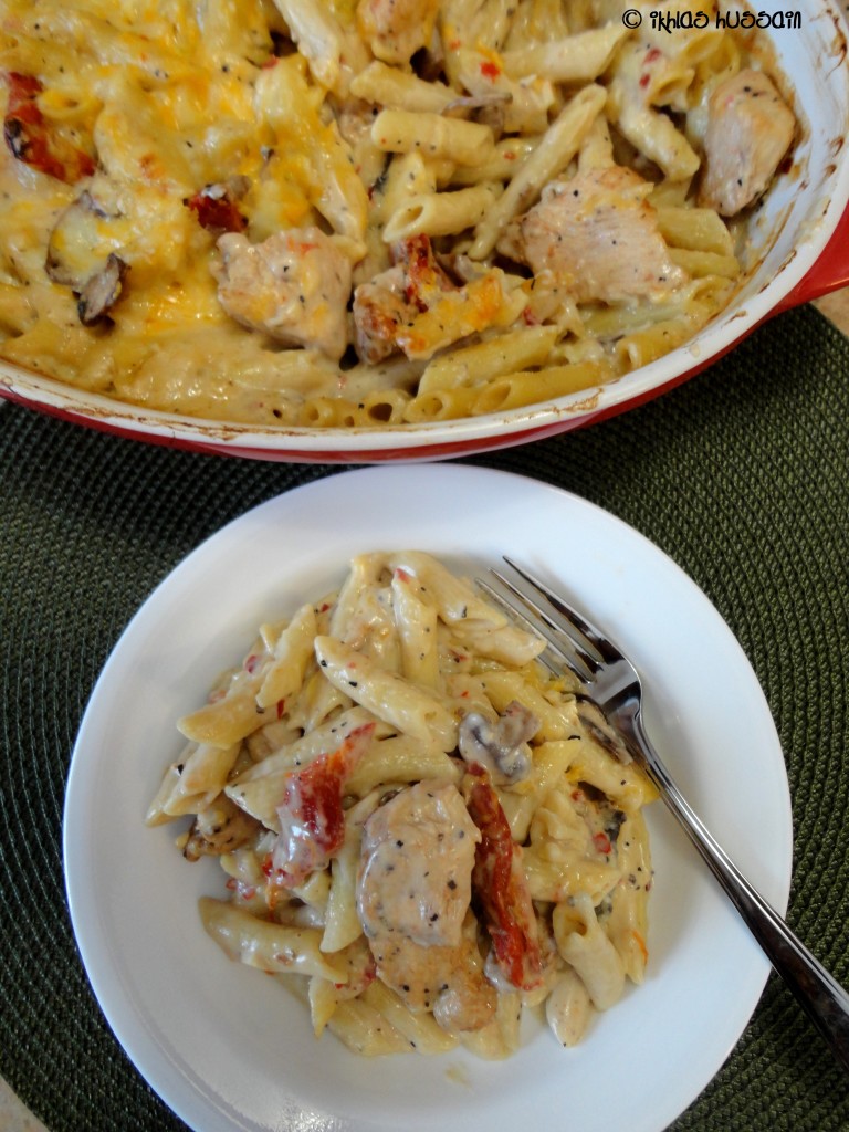 Baked Chicken Penne with Sundried Tomatoes and Mushrooms