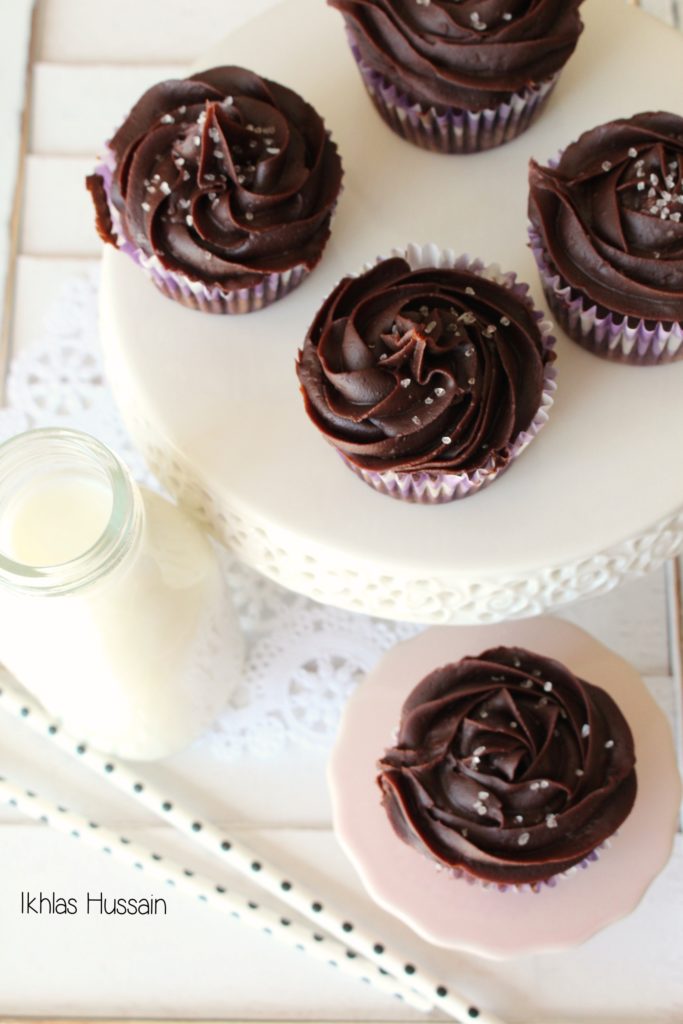 Brownie Cupcakes with Ganache Frosting and Sea Salt 