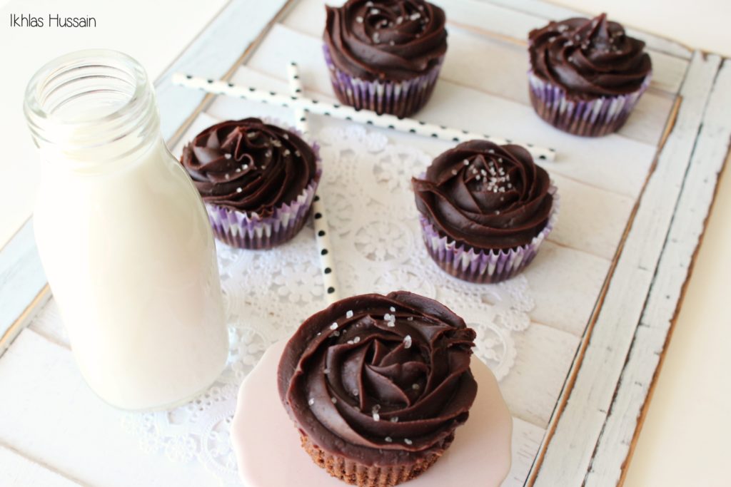 Brownie Cupcakes with Ganache Frosting and Sea Salt 